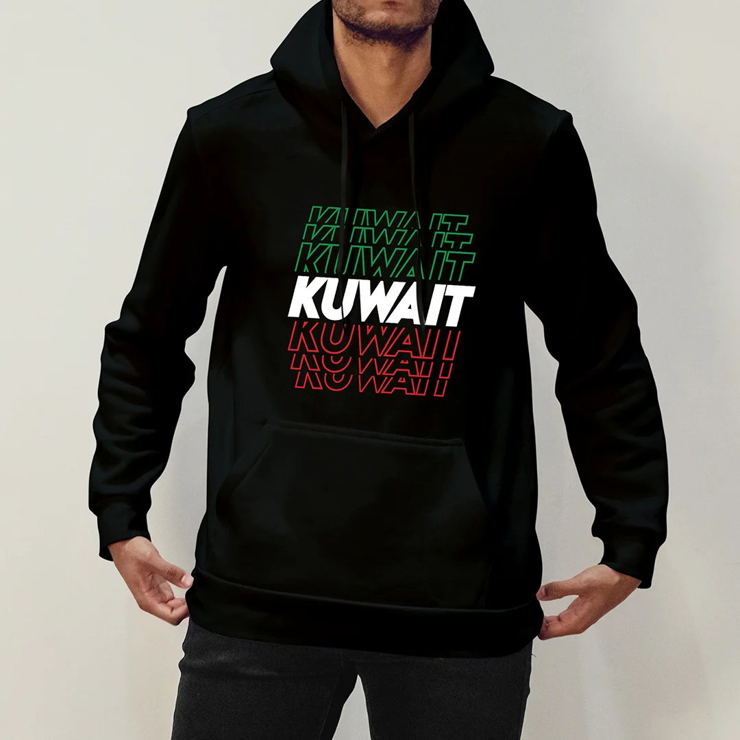 Kuwait Word With 3 Flag Colors On Black Hoodie