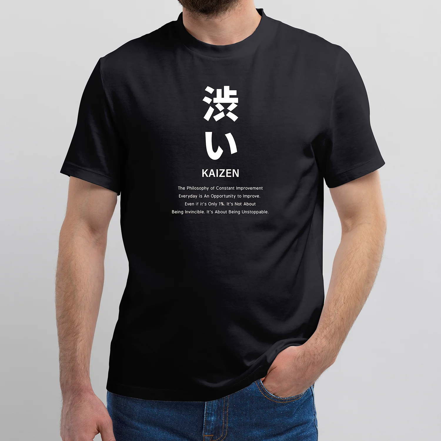 Kaizen Definition In White Text On Black Tshirt