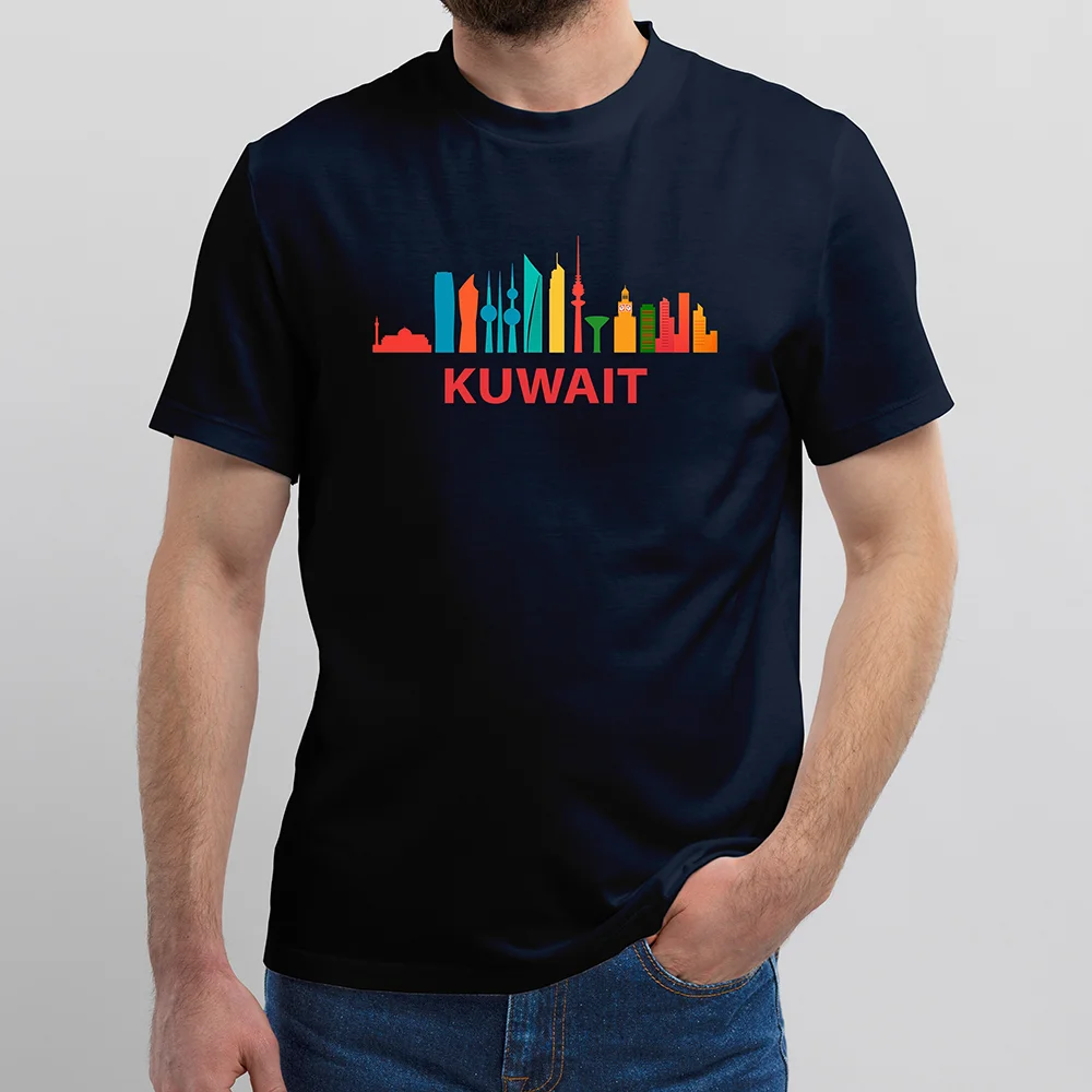 Kuwait City Colorful Buildings On Navy Blue Tshirt