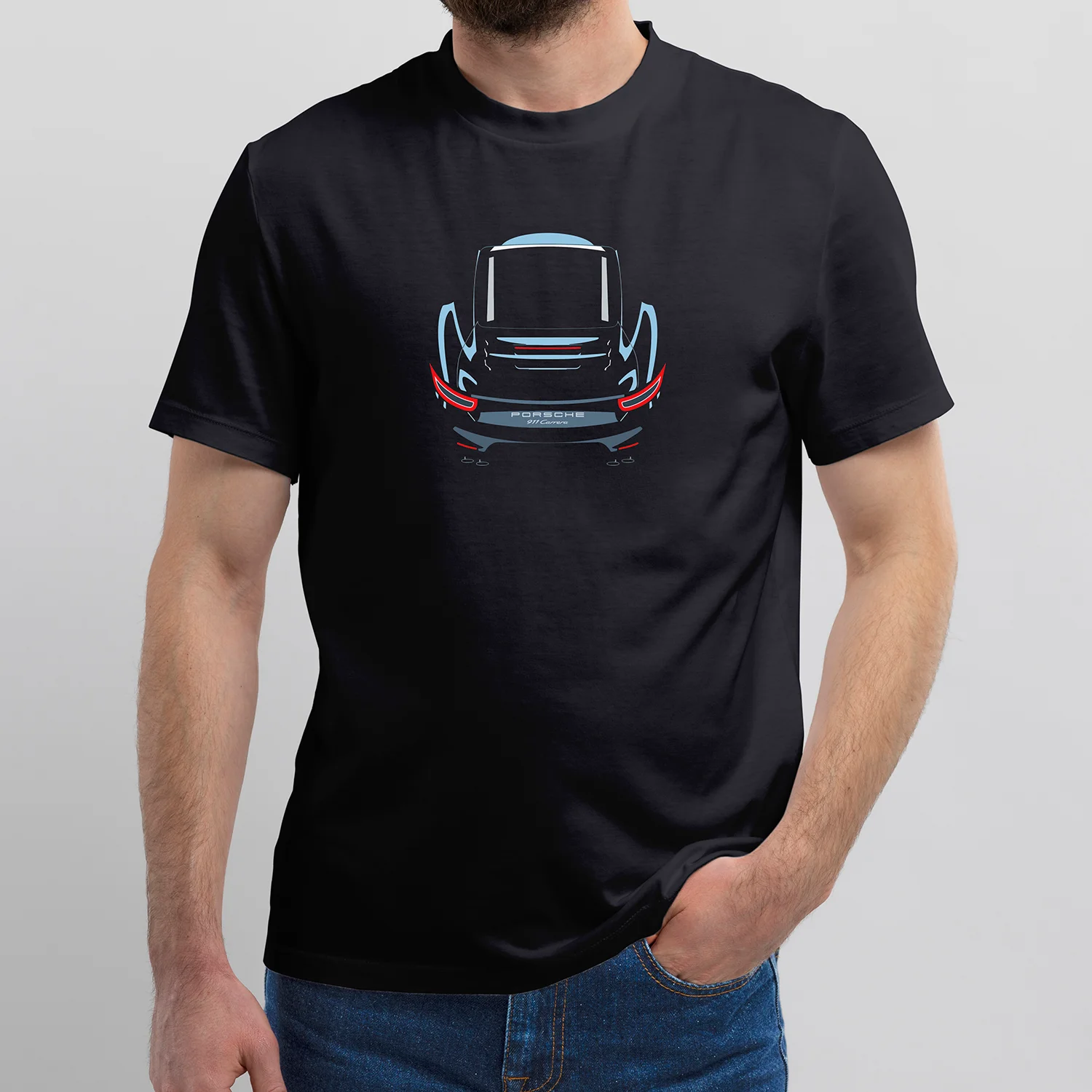 Sport Car Outline Drawing On Black Tshirt