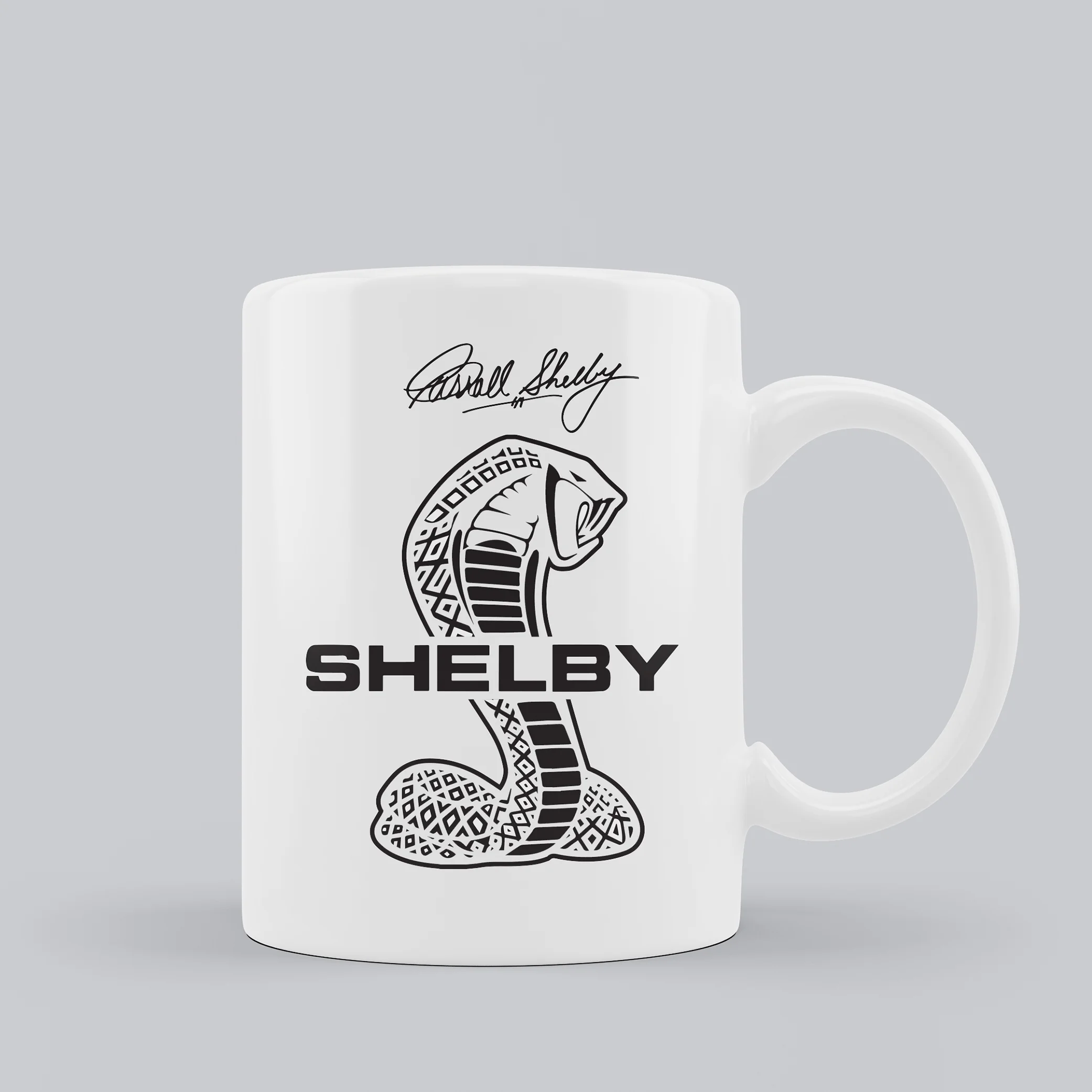 Ford Mustang Shelby Logo With Carroll Shelby Signature Mug