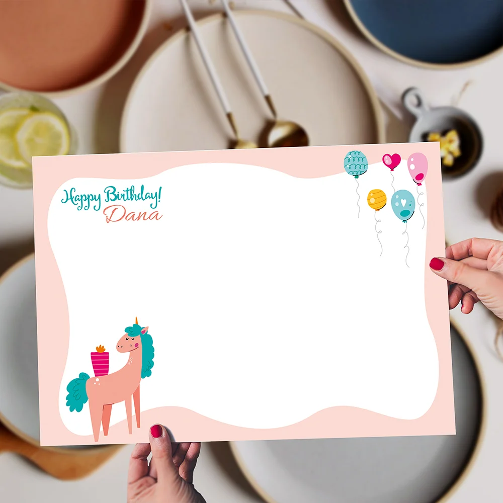 Unicorn With Colorful Balloons Birthday Placemats