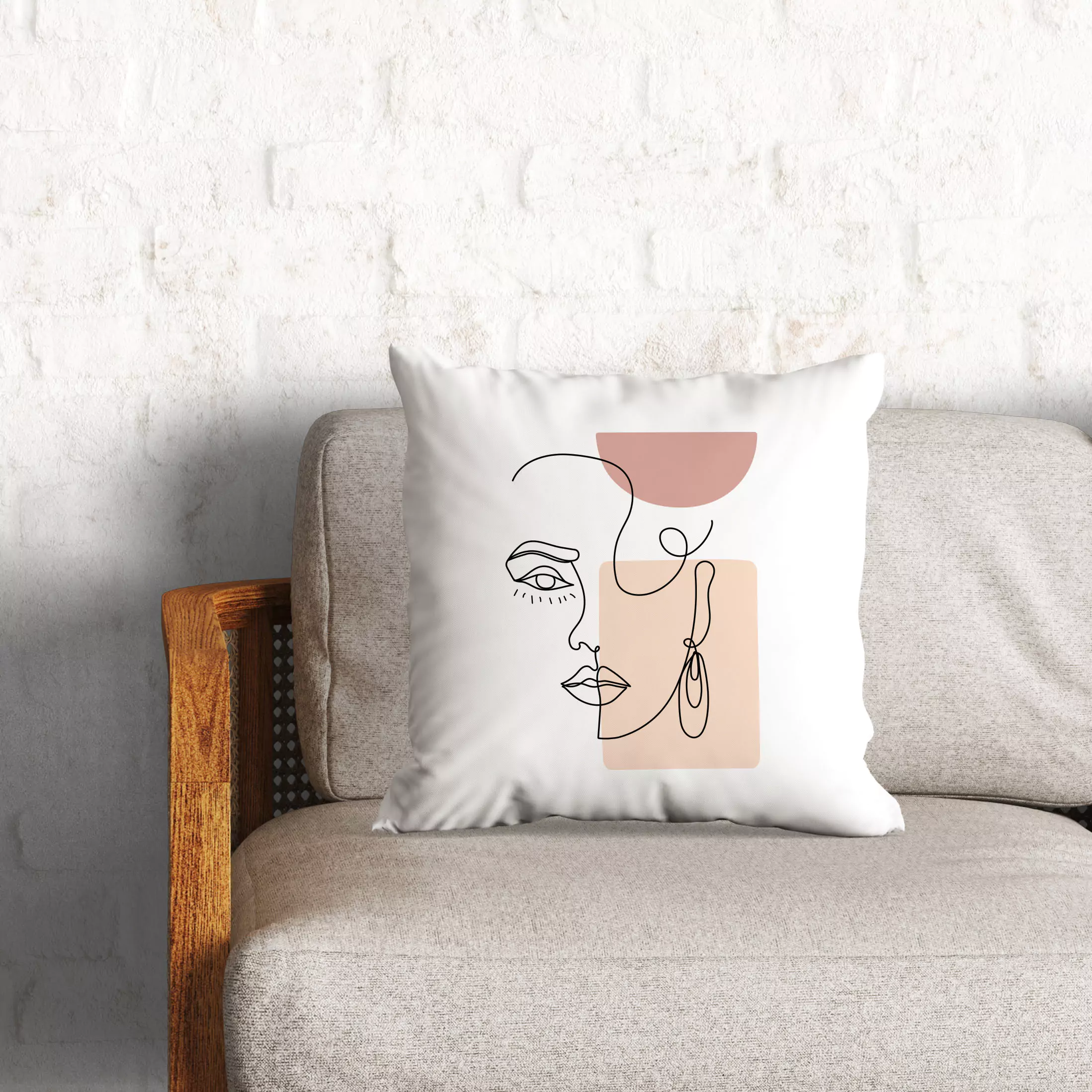  Pillow With Line Art Woman's Fac